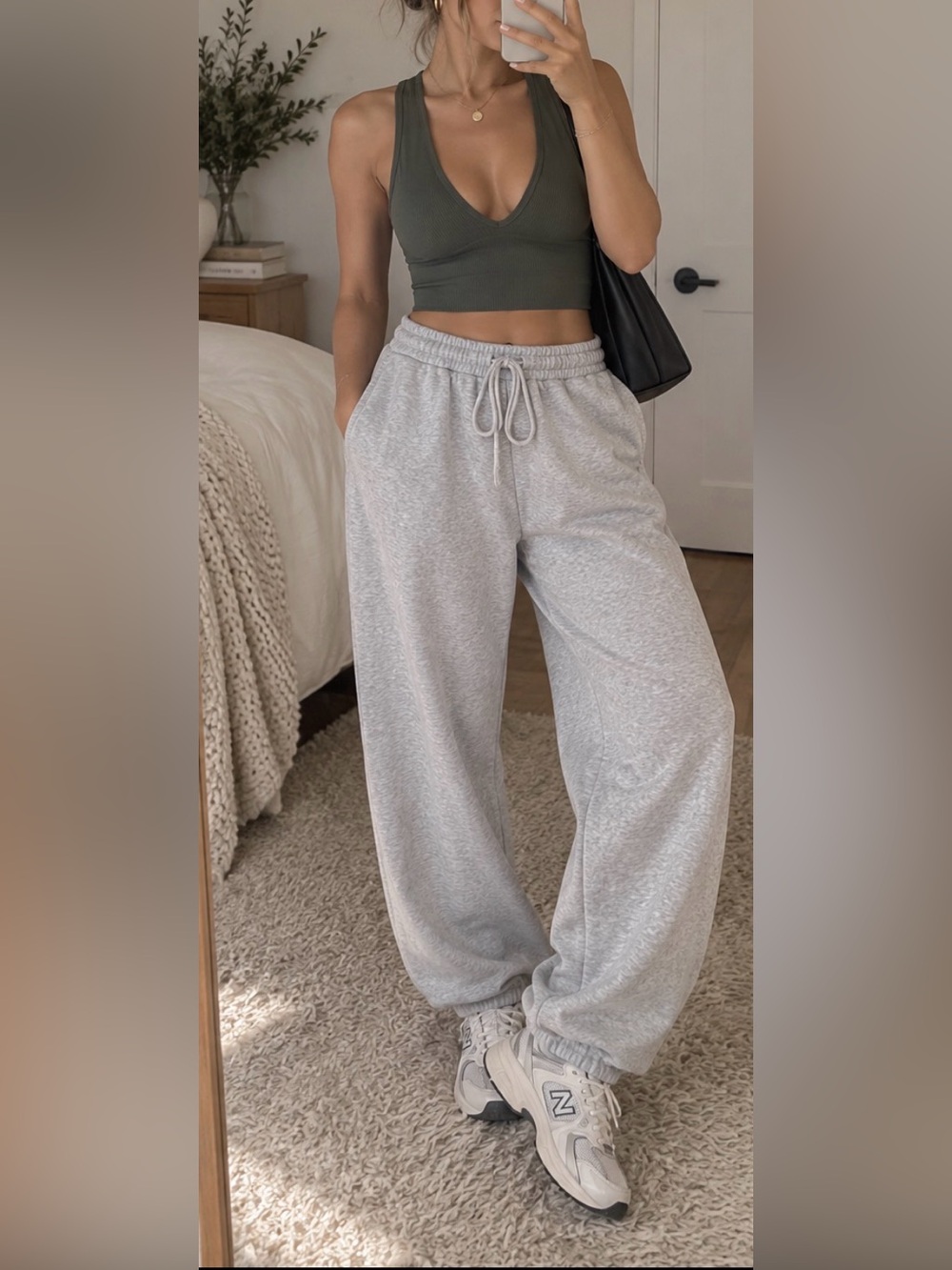 Urban Outfitters out from under SET Gray relaxed jogger deep V longline bra top